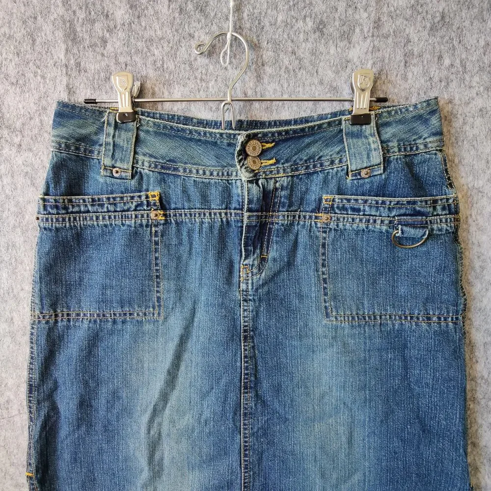 VTG Casual Streetwear Teen Junior UNIONBAY Y2K Denim Side Slits Midi Skirt